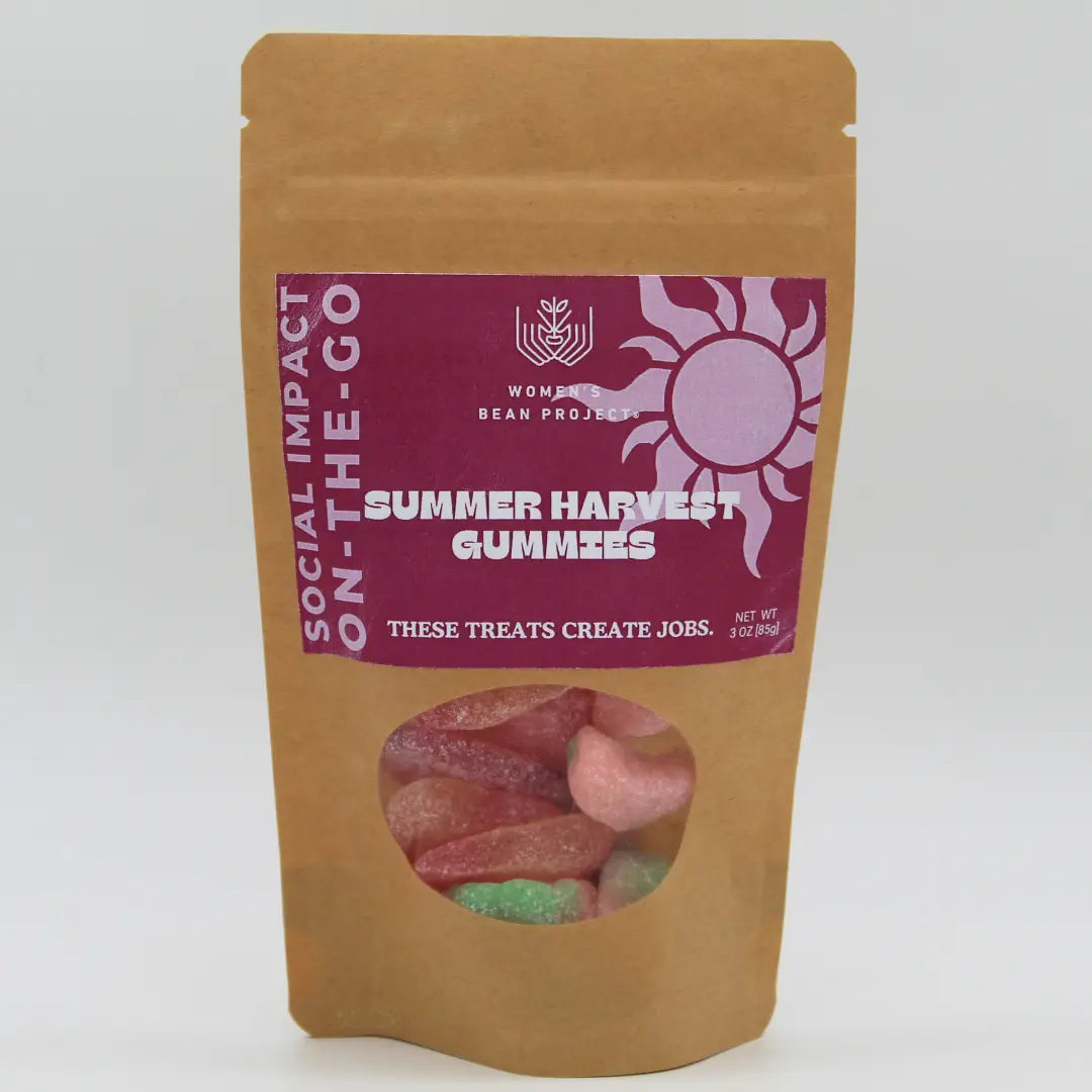 A bag of Women's Bean Project Mini Summer Harvest Gummies.